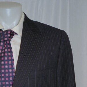 Marcello Vero x D'Avenza Bespoke Navy Striped Two Button Suit 43R
